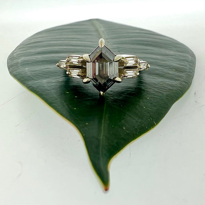The Hex Queen - hexagonal grey moissanite ring