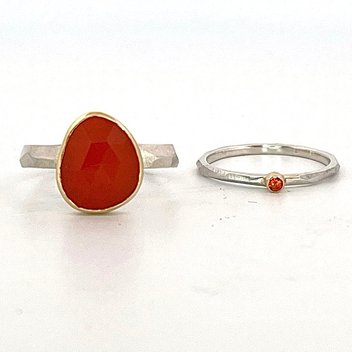 Carnelian Chiseled Ring Stack