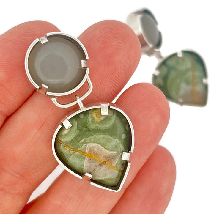 Moonstone and Jasper Pendulum Earrings