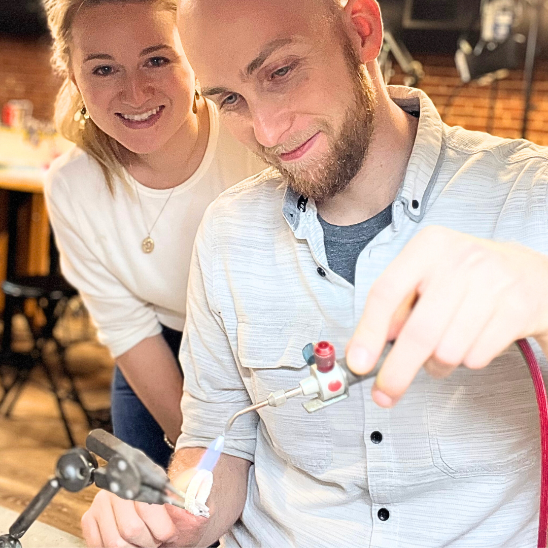 Georgia & Louis learned how to make their own wedding rings in my studio