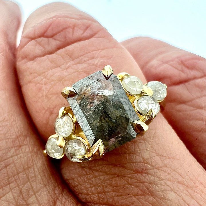 Celestial salt and pepper diamond ring