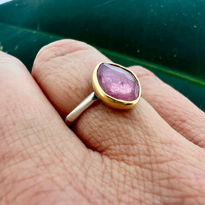 Rose Cut Pink Sapphire Chiseled Ring