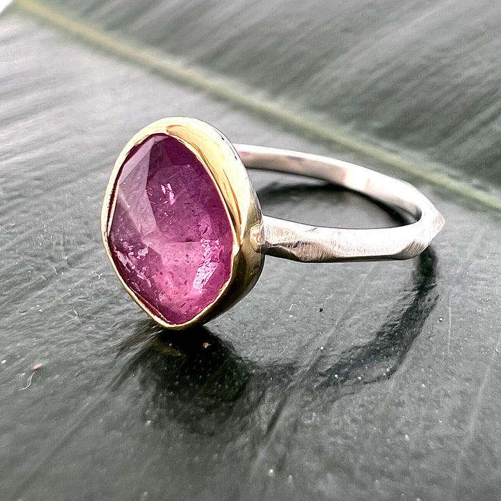 Rose Cut Pink Sapphire Chiseled Ring