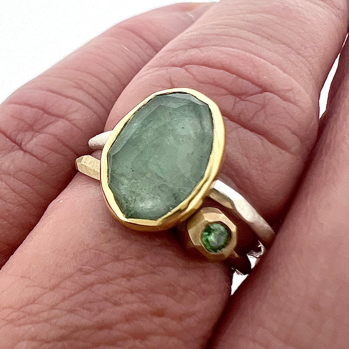 Rose Cut Celadon Beryl Chiseled Ring