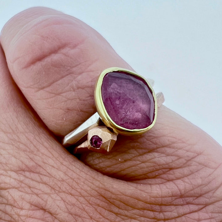 Rose Cut Pink Sapphire Chiseled Ring