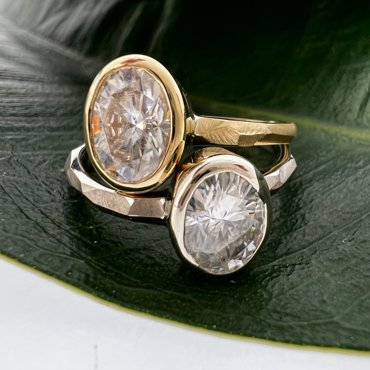 Oval Moissanite Faceted Engagement Ring - 1.33 ct