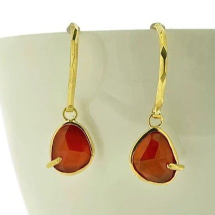 Carnelian Faceted Hoop Earrings