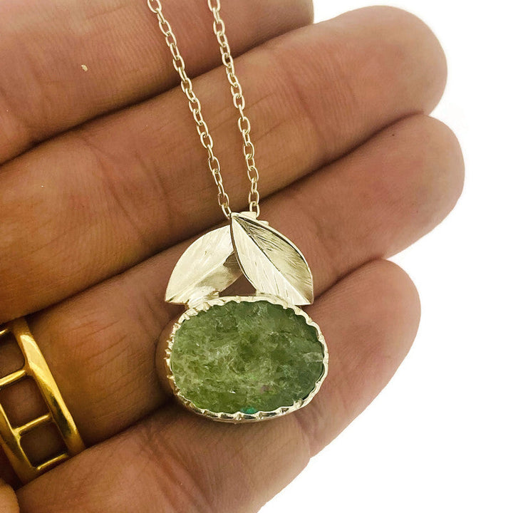 Raw Green Beryl - Falling Leaves Pendant