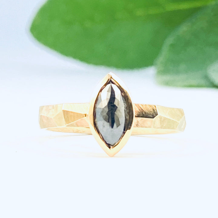 Full frontal view of Salt and Pepper Marquise Rustic Diamond Ring.