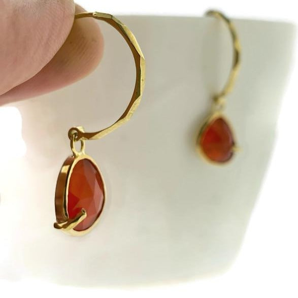 Carnelian Faceted Hoop Earrings