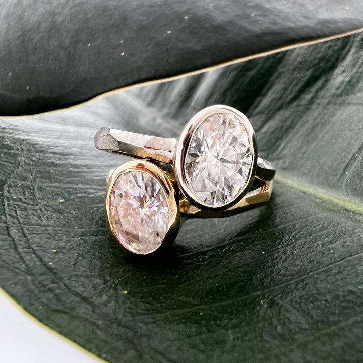 Oval Moissanite Faceted Engagement Ring - 1.33 ct