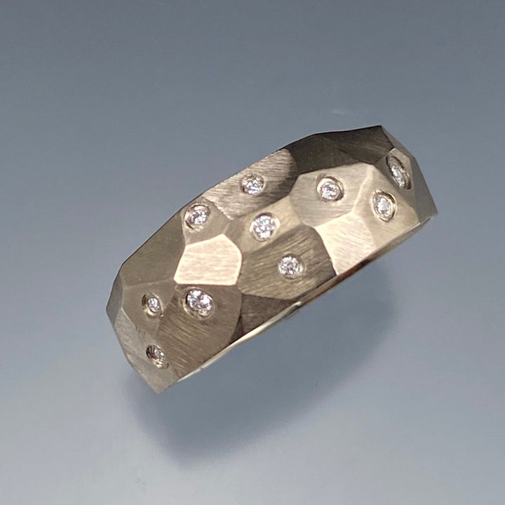 Full view of top of Faceted Dome Ring with Diamonds.
