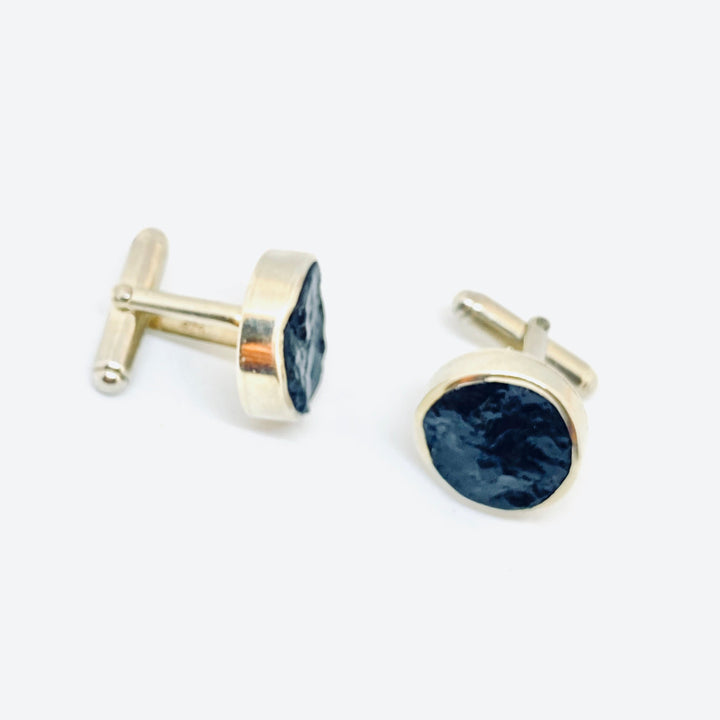 Full view of top of Round Black Tourmaline Cufflinks.