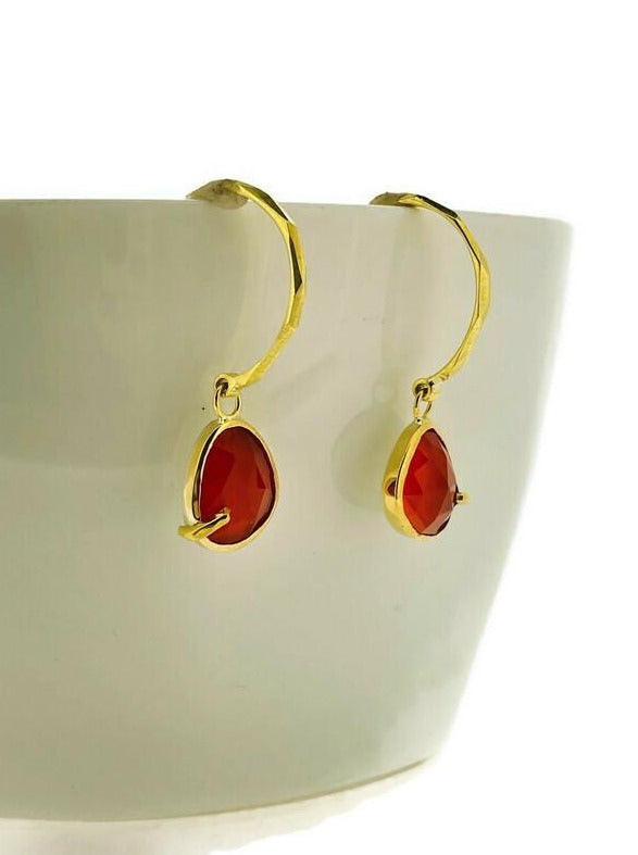 Carnelian Faceted Hoop Earrings