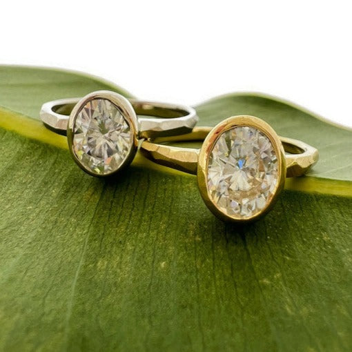 Oval Moissanite Faceted Engagement Ring - 1.33 ct