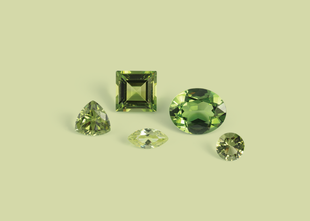 different cuts and shade of peridot one of the two birthstone options for august