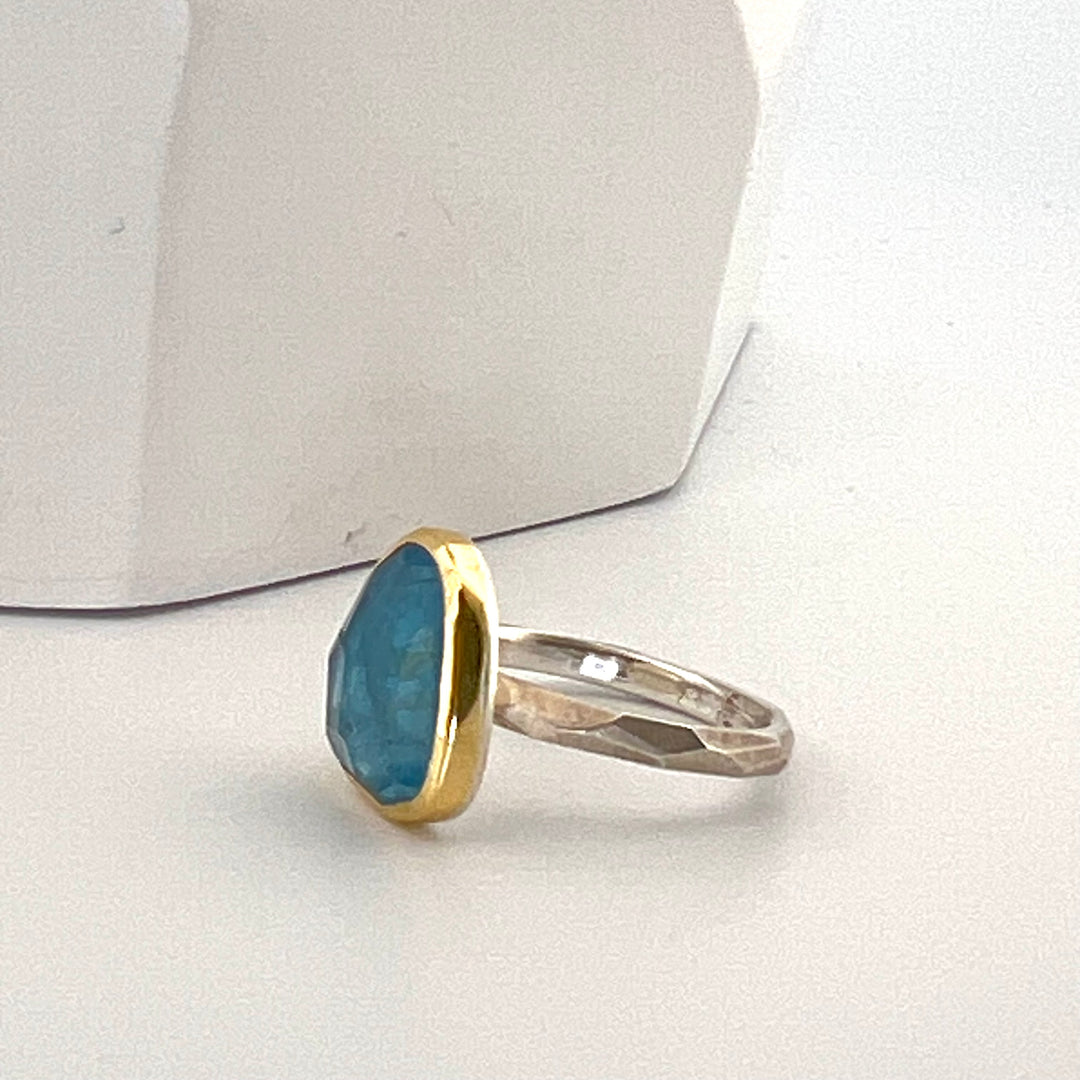 Rose Cut Aquamarine Chiseled Ring