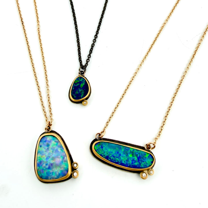 Australian Opal horizontal necklace with 2 Diamonds