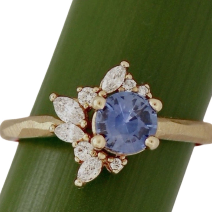 Blue Sapphire and Diamond Cluster Ring