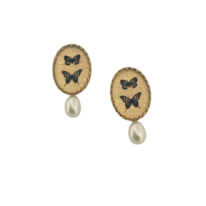 Pearl Stud with Double Butterfly