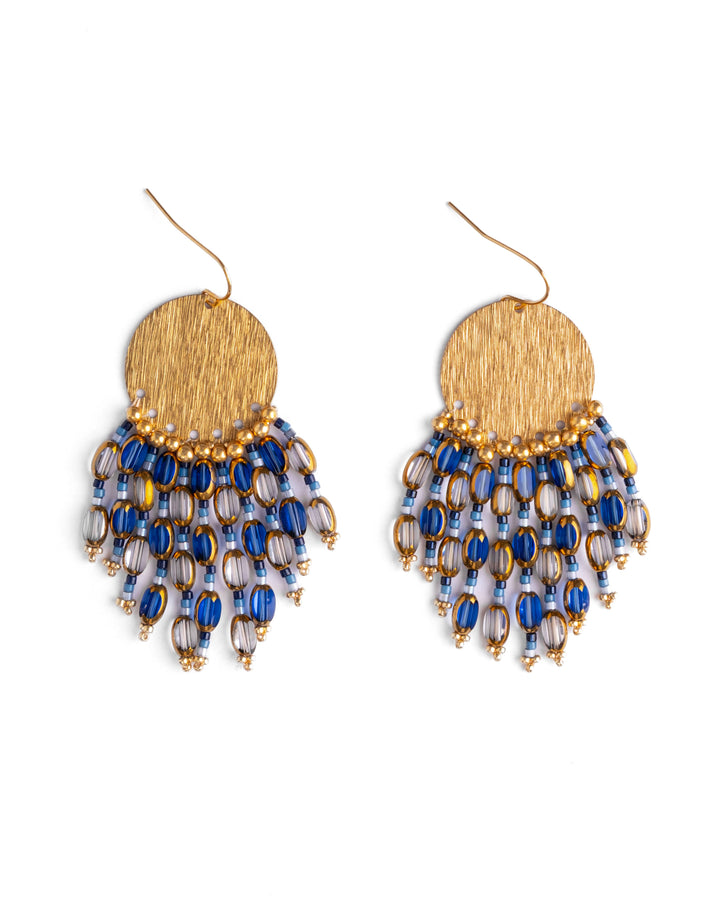 Beaded Handwoven Chandelier Earrings (Blue)