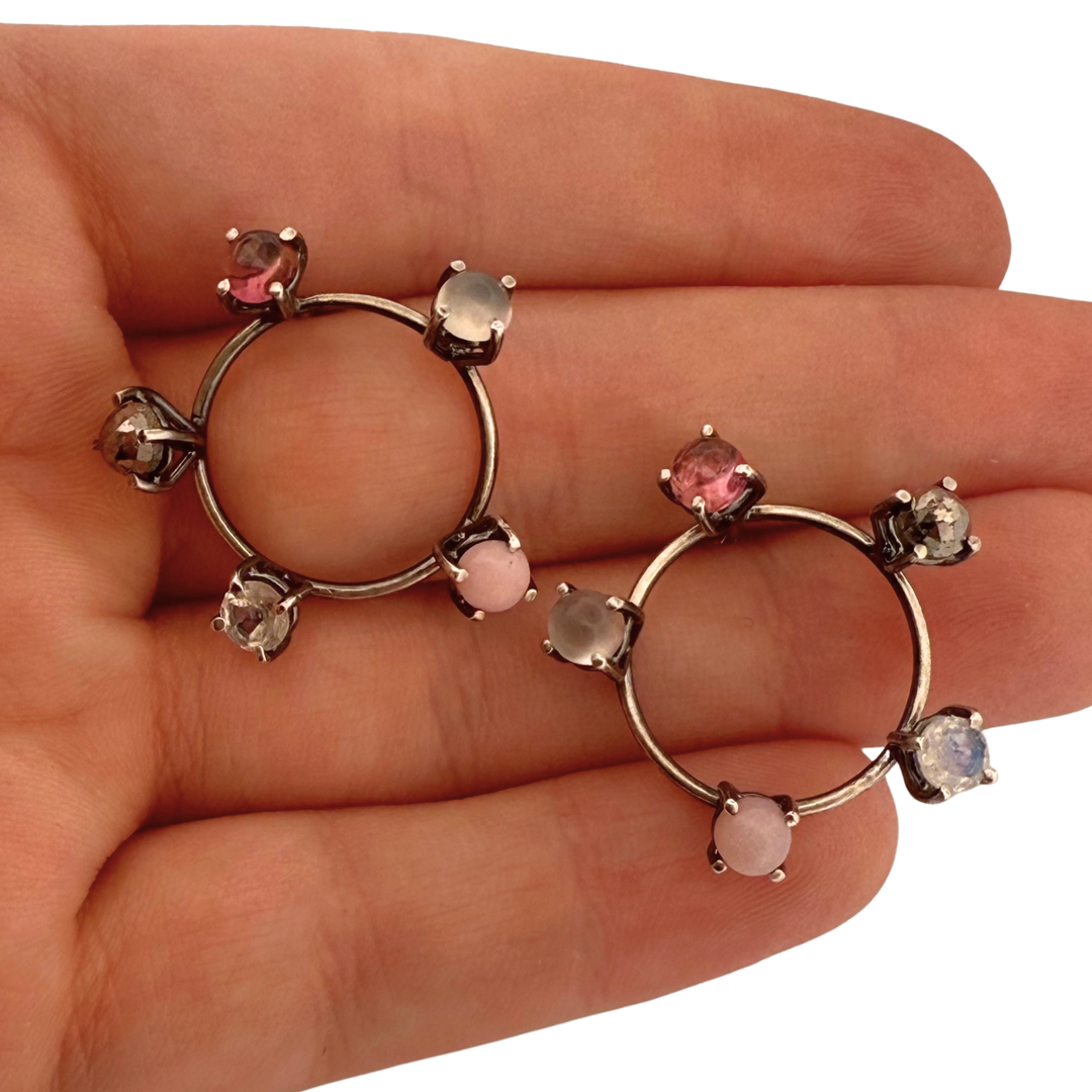 5 Stone Circle Earrings