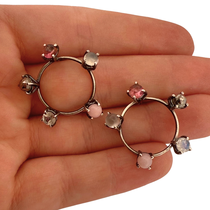 5 Stone Circle Earrings