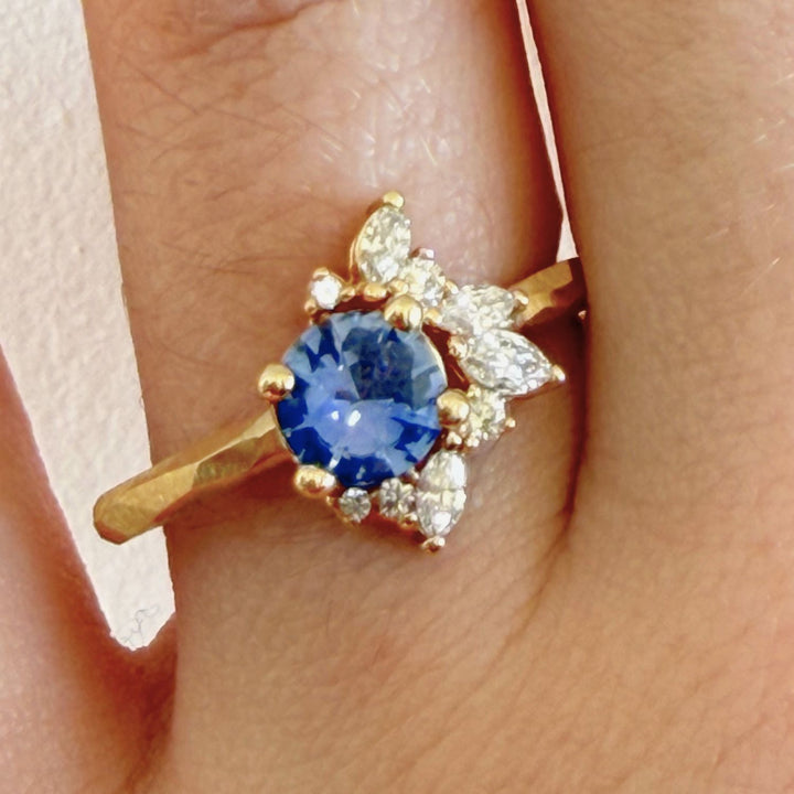 Blue Sapphire and Diamond Cluster Ring