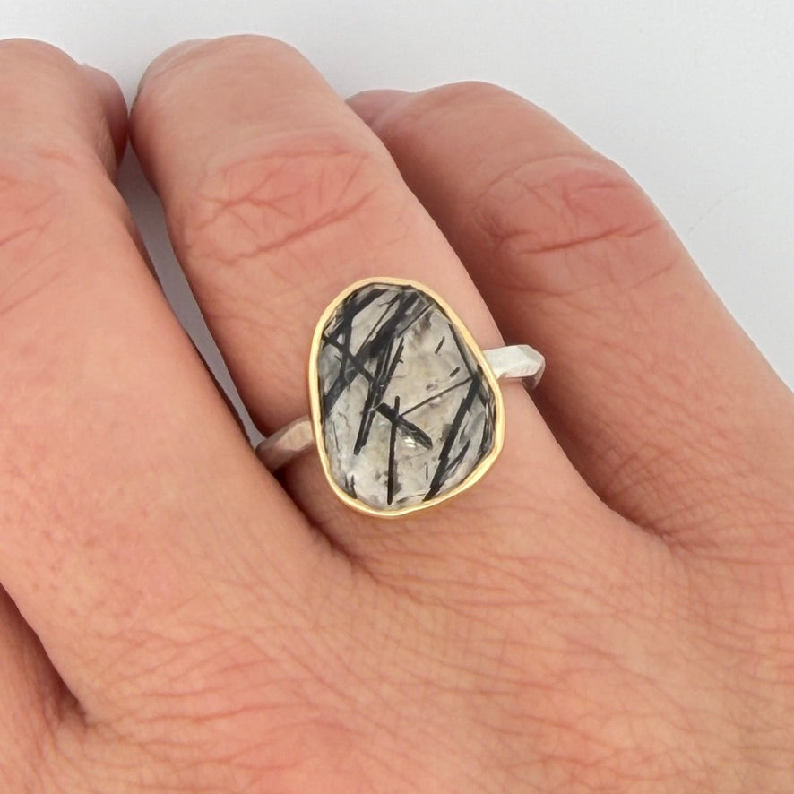 Tourmalinated Quartz Chiseled Ring