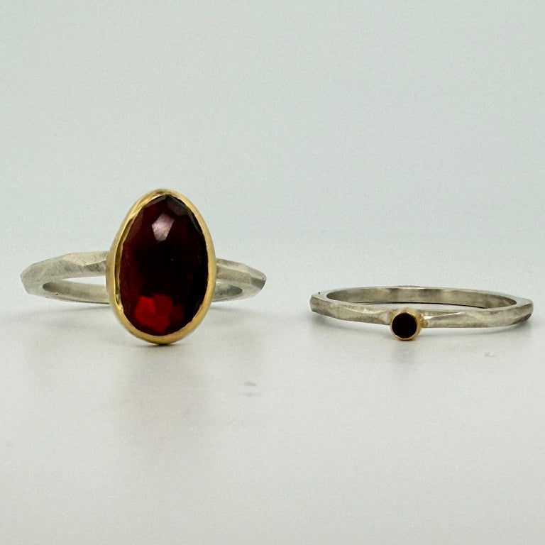 Garnet Chiseled Ring Stack