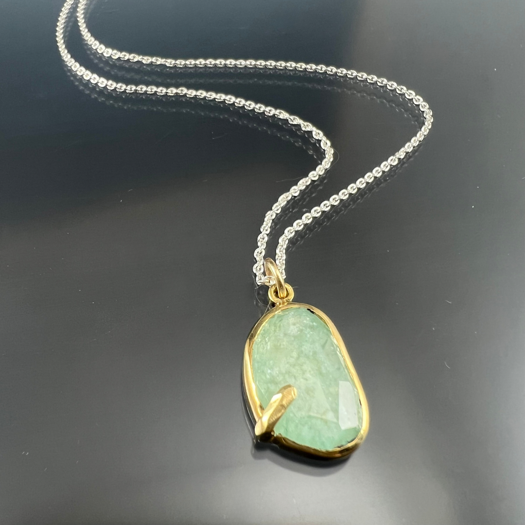 Pebble - Celadon Beryl Rose Cut Pendant