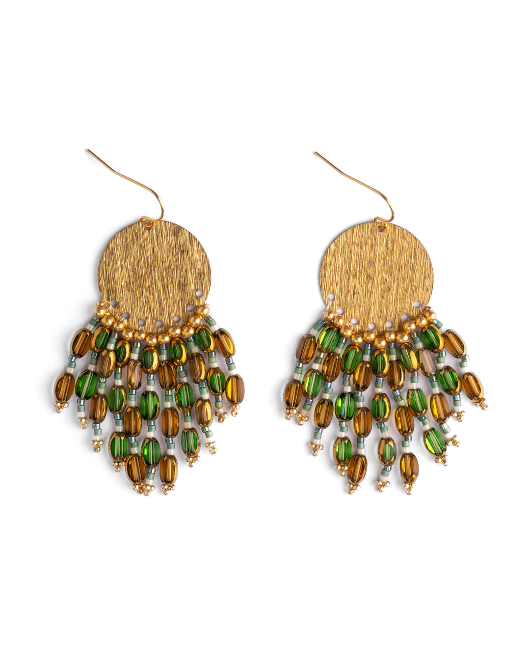 Beaded Handwoven Chandelier Earrings (Olive)