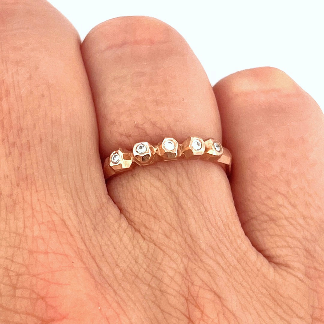 Multiple Nugget Facet Ring - Rose Gold & Diamond
