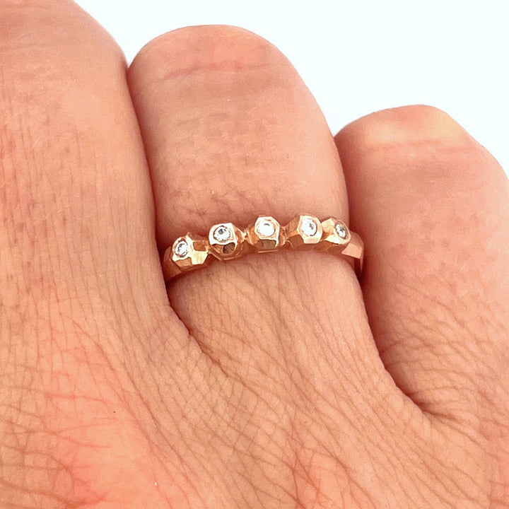 Multiple Nugget Facet Ring - Rose Gold & Diamond