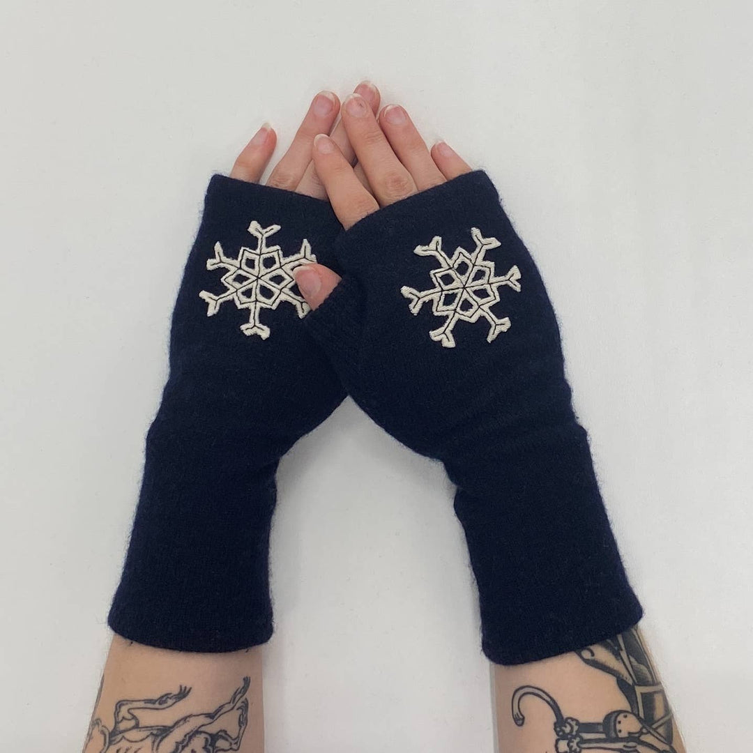 Fingerless Cashmere Gloves-Snowflake