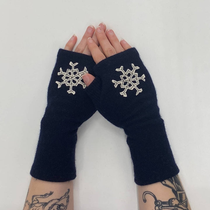 Fingerless Cashmere Gloves-Snowflake