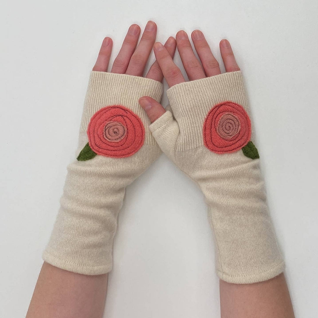 Fingerless Cashmere Gloves-Blooming Rose