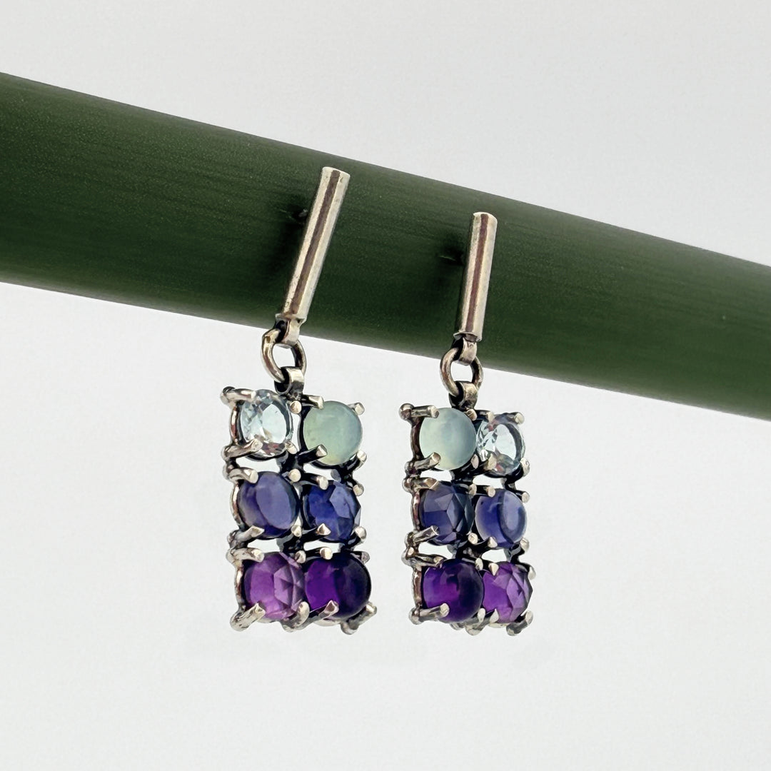 6 Stone RecDangle Earrings