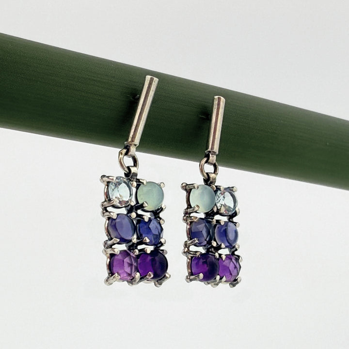 6 Stone RecDangle Earrings