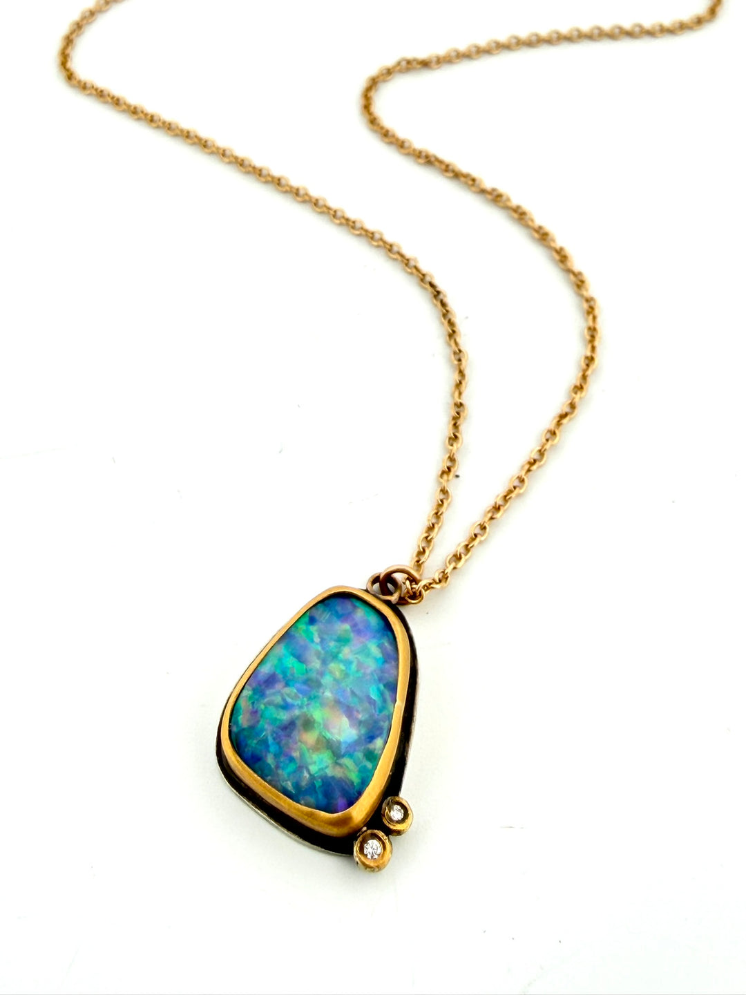 Australian Opal necklace with 2 Diamonds