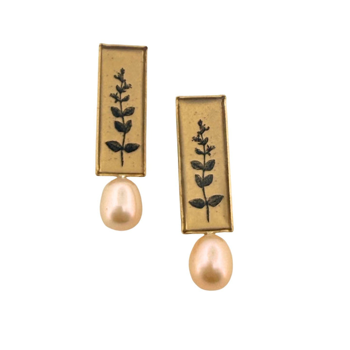 Long Pearl Stud with Leaves