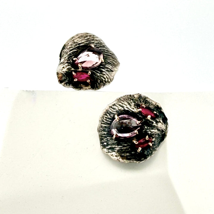 Sapphire and Ruby Petal Studs