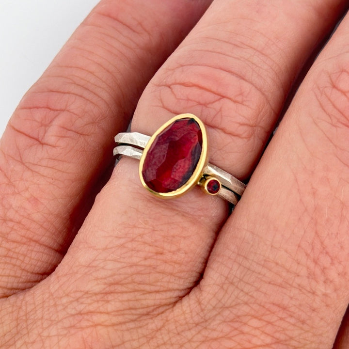 Garnet Chiseled Ring Stack