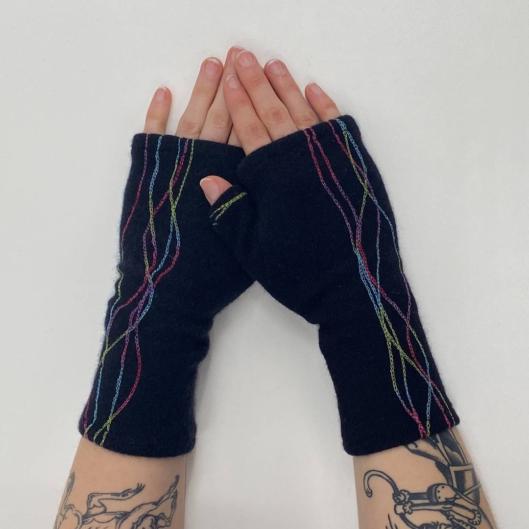 Fingerless Cashmere Gloves-Squiggle
