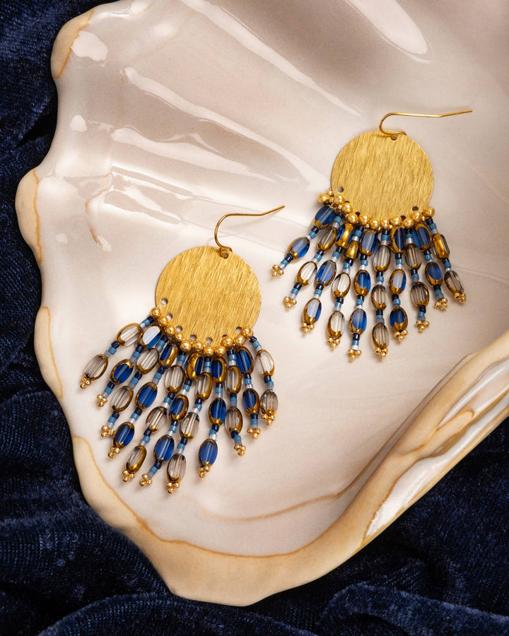 Beaded Handwoven Chandelier Earrings (Blue)