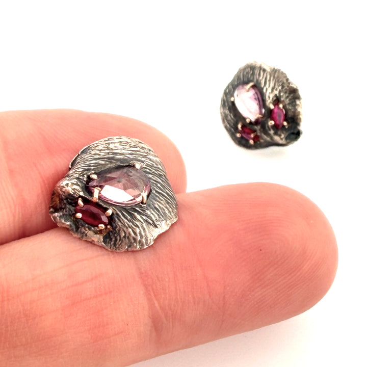 Sapphire and Ruby Petal Studs