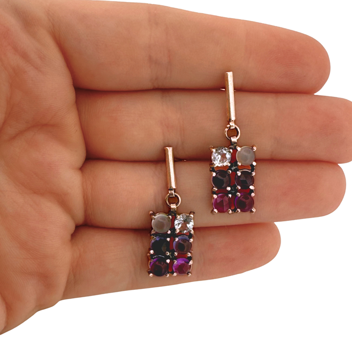 6 Stone RecDangle Earrings
