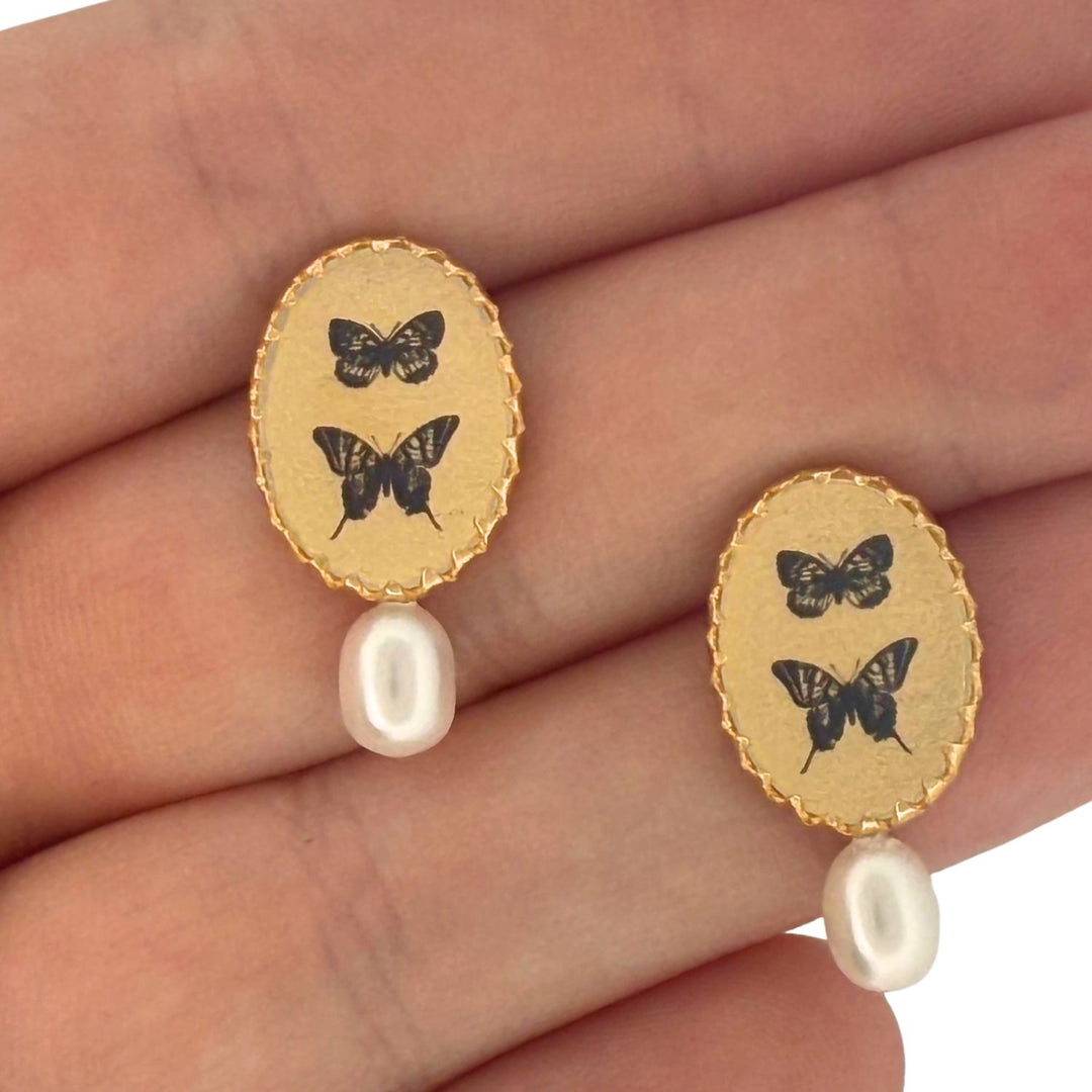 Pearl Stud with Double Butterfly