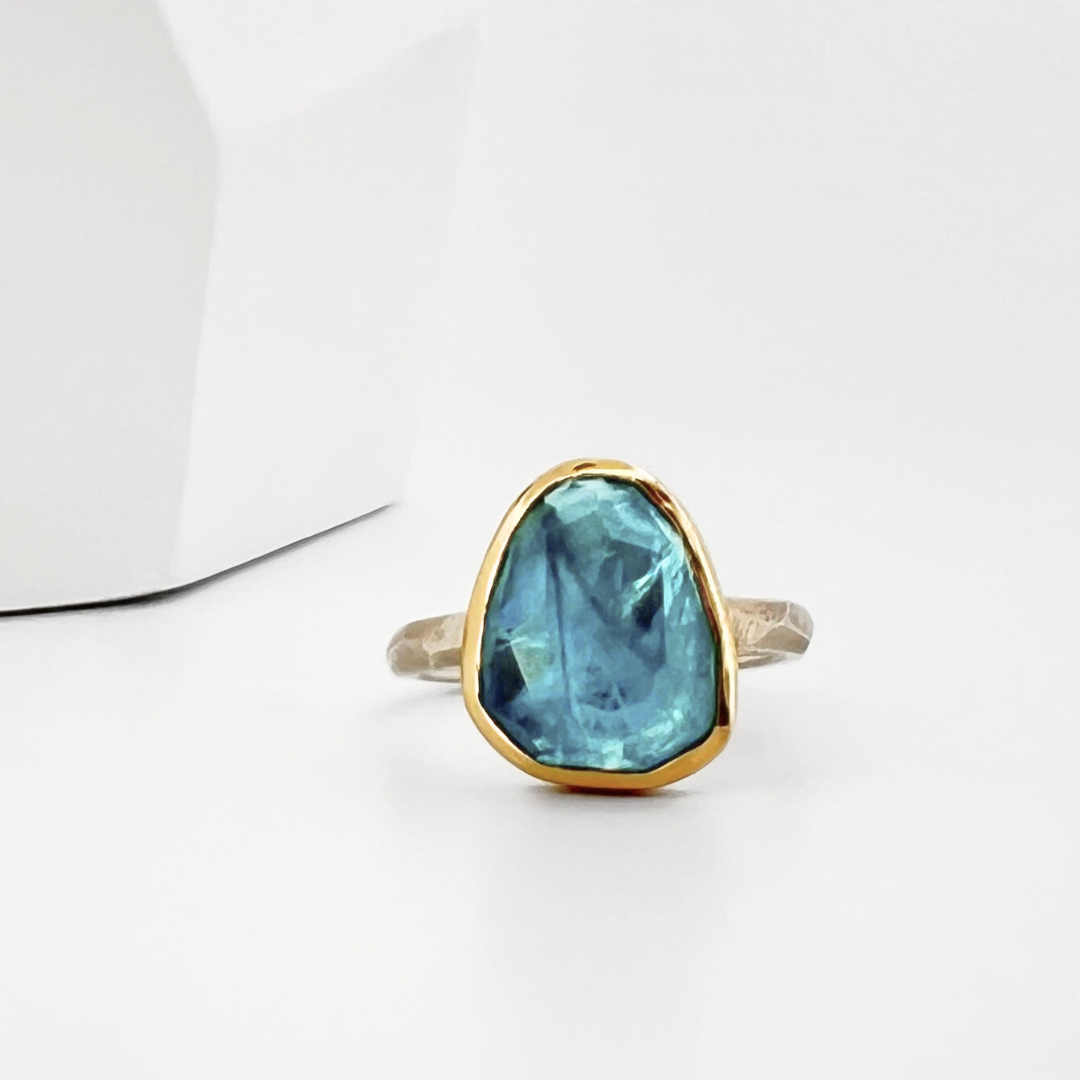 Rose Cut Aquamarine Chiseled Ring