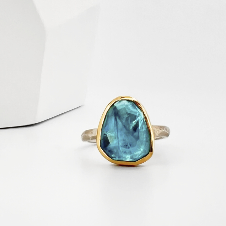 Rose Cut Aquamarine Chiseled Ring